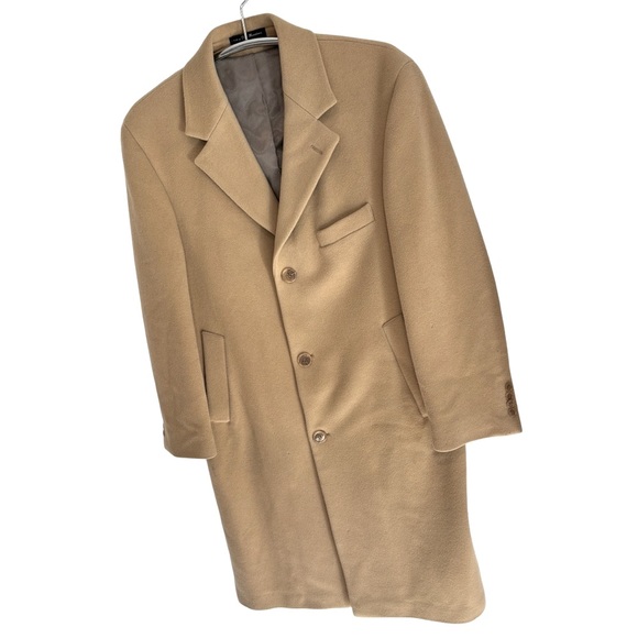 MENS LAUREN RALPH LAUREN CASHMERE & WOOL LONG BUTTON DOWN TRENCH COAT, TAN - Picture 2 of 15